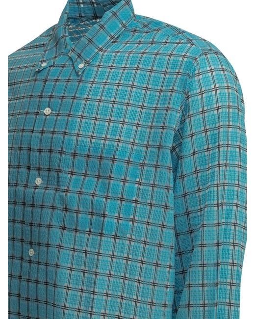 Beams Plus Blue Open Db Nylon Airy Plaid Nylon Casual Shirt for men
