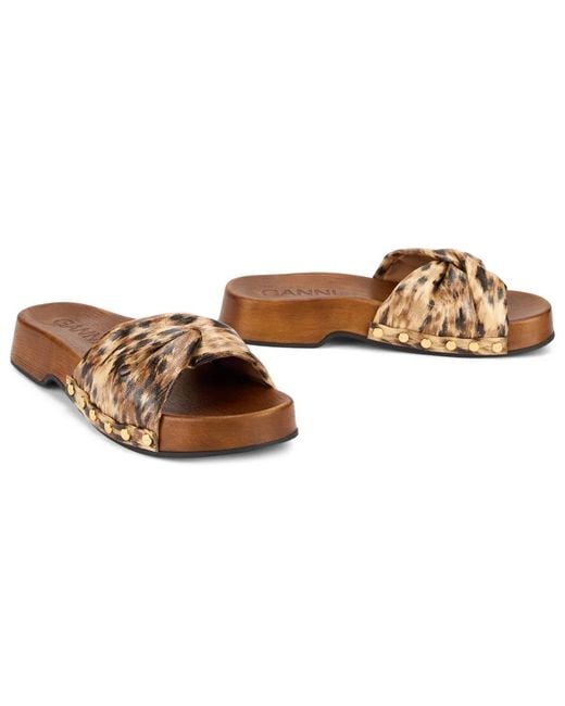 Ganni Brown Clogs Tia Fairy With Animal Print