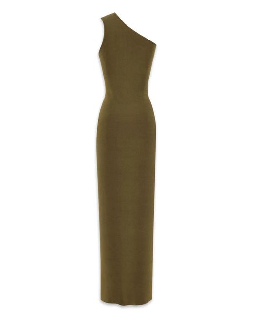 Saint Laurent Green One-Shoulder Silk Long Dress