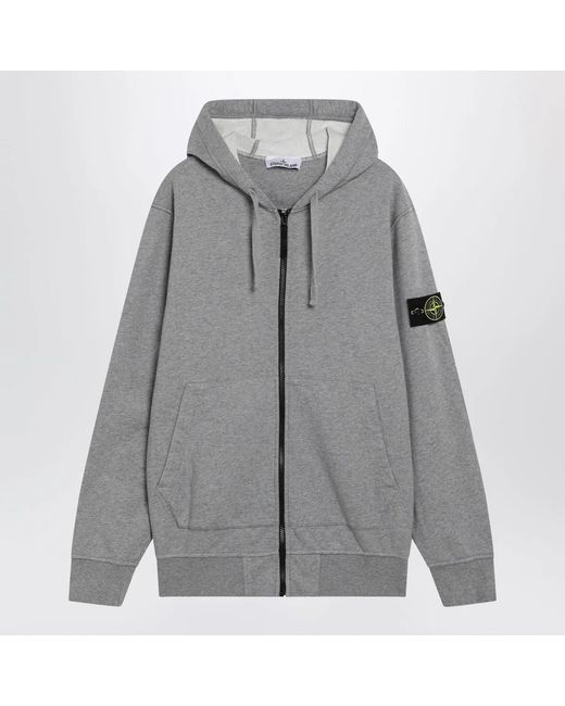 Stone Island Gray Mélange Cotton Hoodie for men