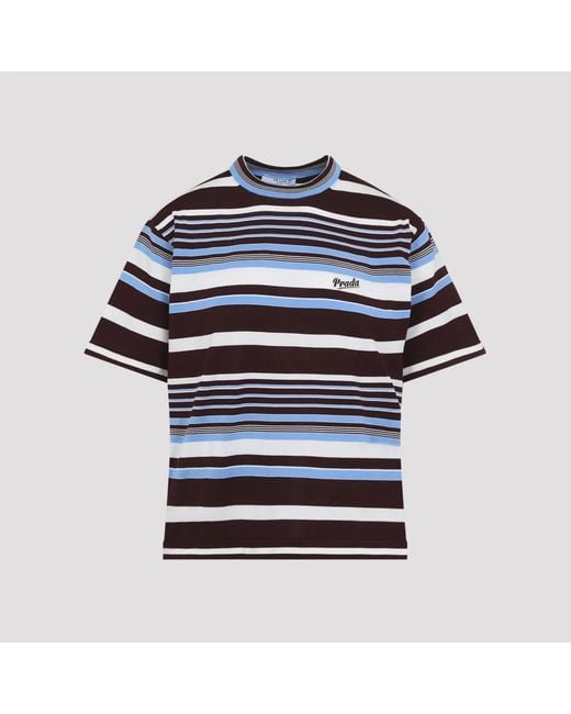 Prada Blue Embroidered Cotton T-Shirt