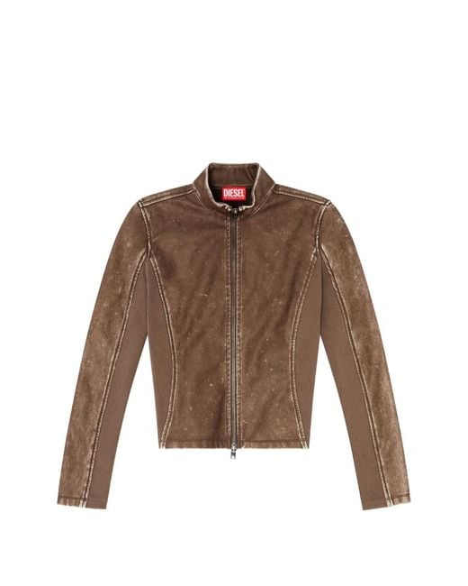 DIESEL Brown Biker Jacket With Ribbed Knit Inserts