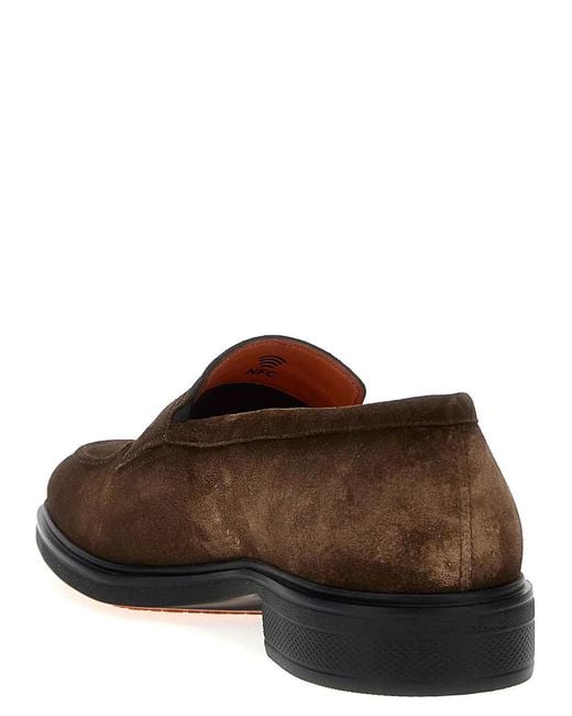 Santoni Brown Suede Loafers for men