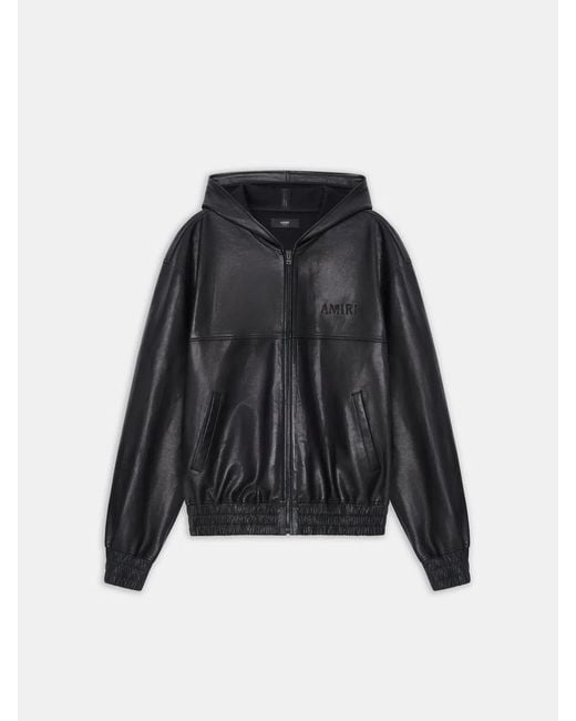 Amiri Black Leather Os Zip Hoodie for men