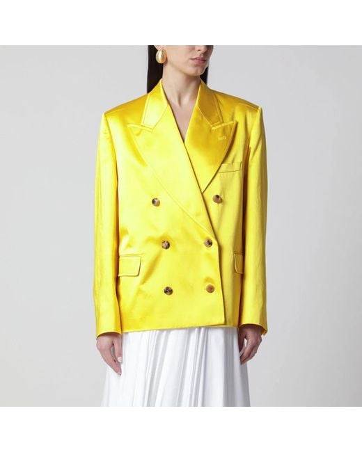 Dries Van Noten Yellow Double-Breasted Cotton Blend Jacket Shiny