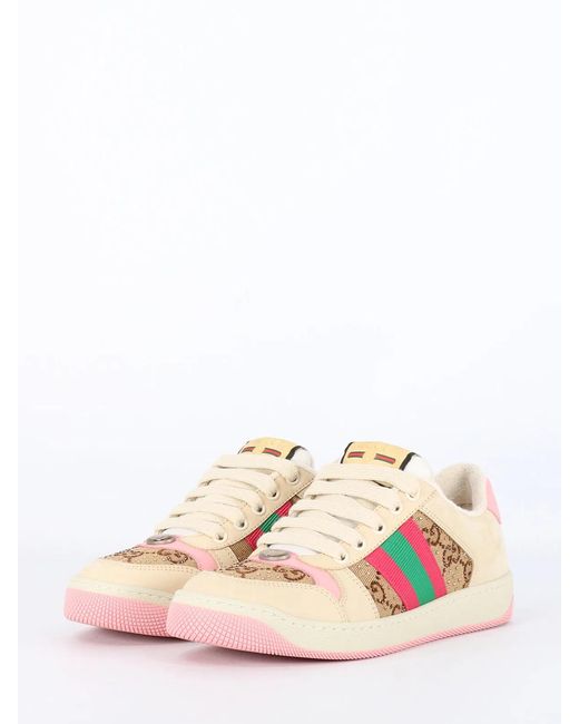 Gucci Pink Screener Leather Sneakers