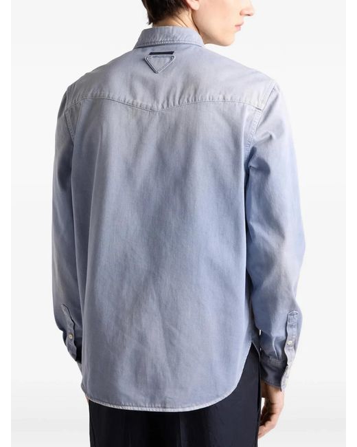 Prada Blue Recycled Polyamide Shirt for men