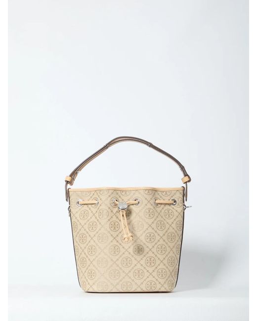 Tory Burch Natural T Monogram Bucket Bag