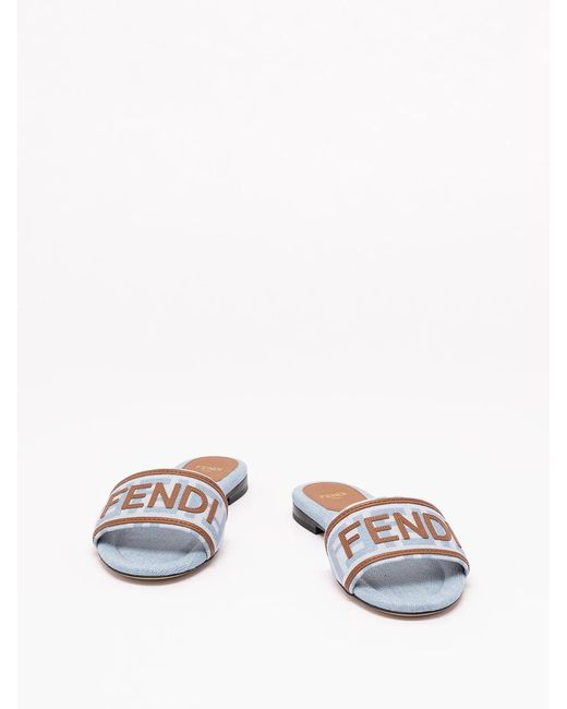 Fendi White Denim Slides