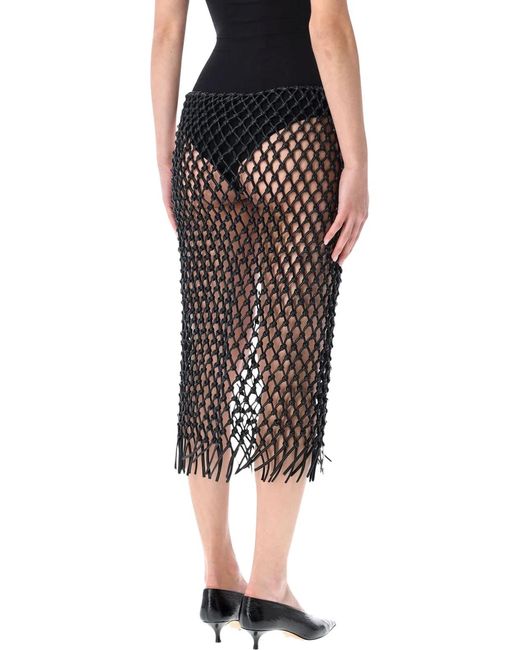 Frankie Shop Black Leather Macramé Nelaya Skirt