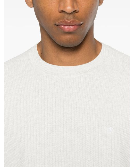 Calvin Klein White Textured Cotton Crewnk Sweate for men