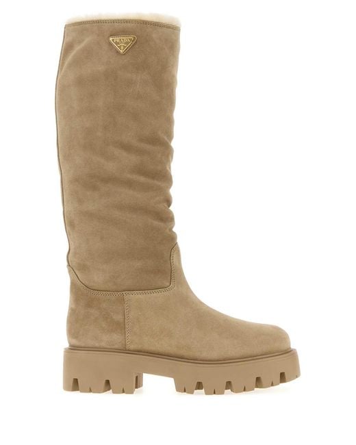 Prada Natural Sand Suede Boots