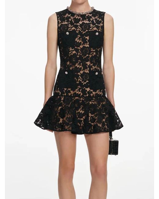 Self-Portrait Black Embroidered Short Dress