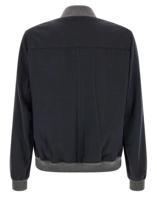 Brunello Cucinelli Blue Light Flannel Bomber Jacket for men