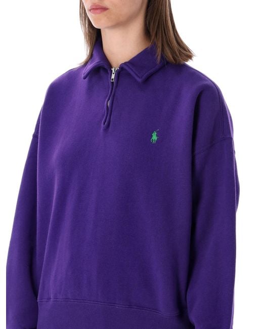Polo Ralph Lauren Purple Pony Logo Half-Zip Polo Sweatshirt