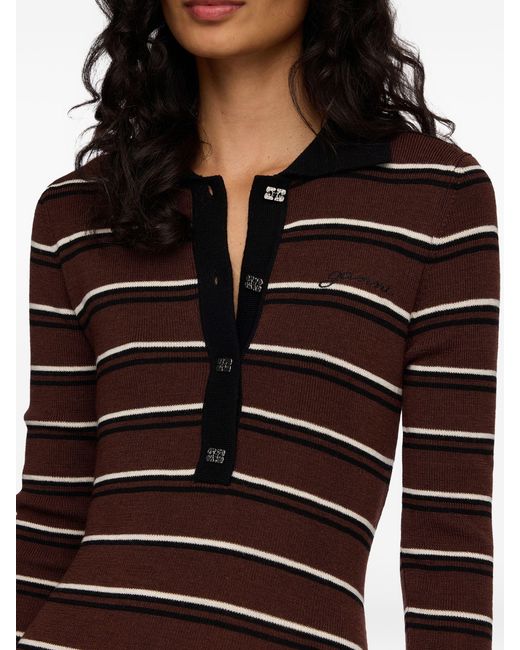 Ganni Brown Striped Polo Mini Dress