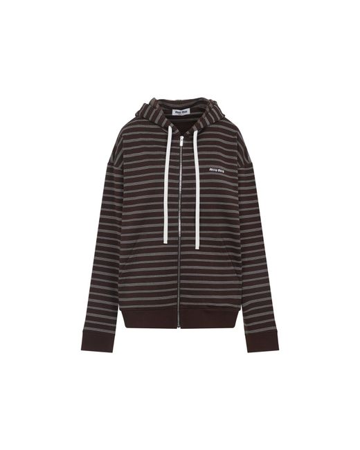 Miu Miu Black Zip-Up Hooded Sweatshirt