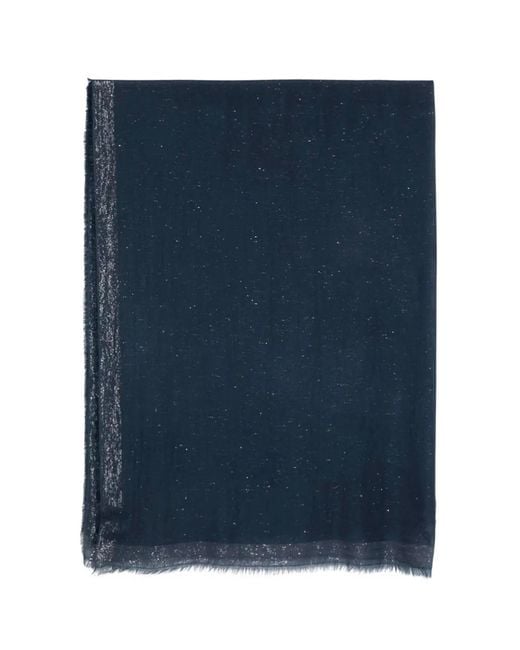 Faliero Sarti Blue Glitter-Effect Frayed Scarf