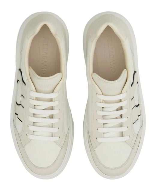 Ferragamo White Gancini Low-Top Sneakers for men