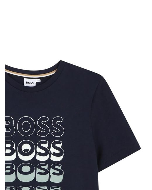Boss Blue T-Shirt Con Stampa Logo