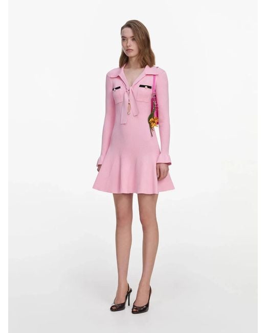 Self-Portrait Pink Viscose Knit Tie Mini Dress