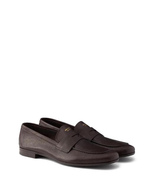 Prada Brown Leather Loafers With Band for men