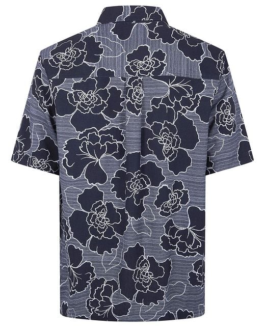 Les Deux Blue "Charlie Poppy Aop" Short Sleeves Shirt for men