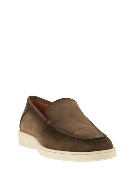 Santoni Brown Suede Moccasin for men