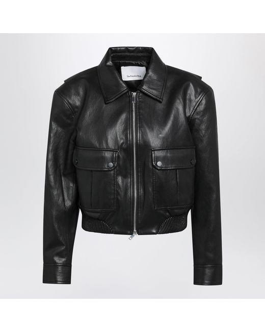 Frankie Shop Black Cropped Faux Leather Bomber Jacket