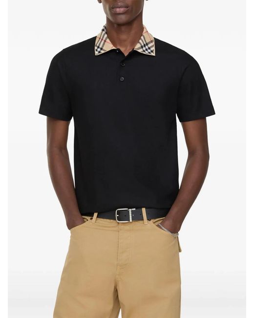 Burberry Black Check Collar Polo Shirt for men