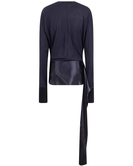 DARKPARK Blue "Luna" Jersey Top With Dropped Satin Details
