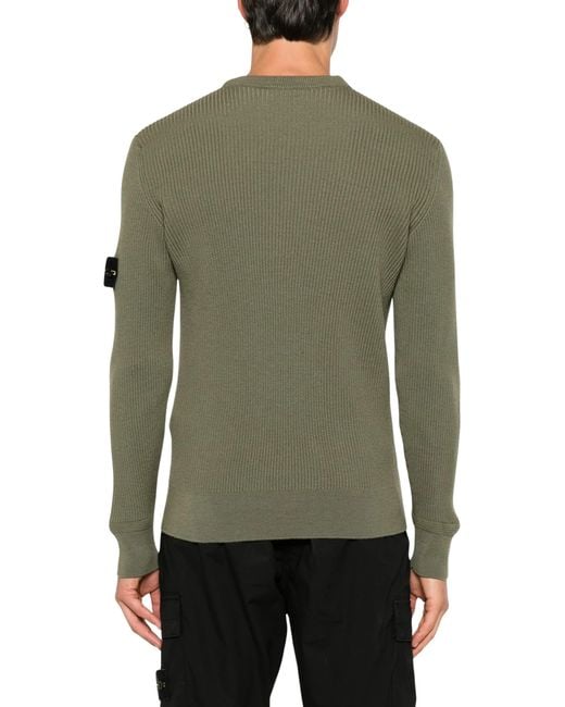 Stone Island Green Regular-Fit Crewneck Jumper With Fine-Ribbed Trims for men