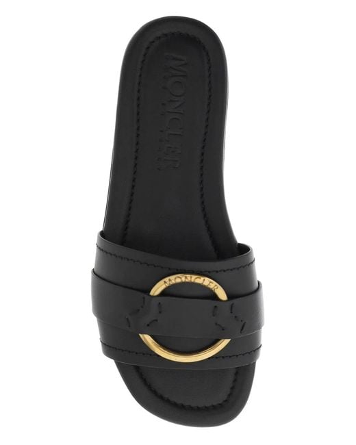 Moncler Black Leather Bell Slippers