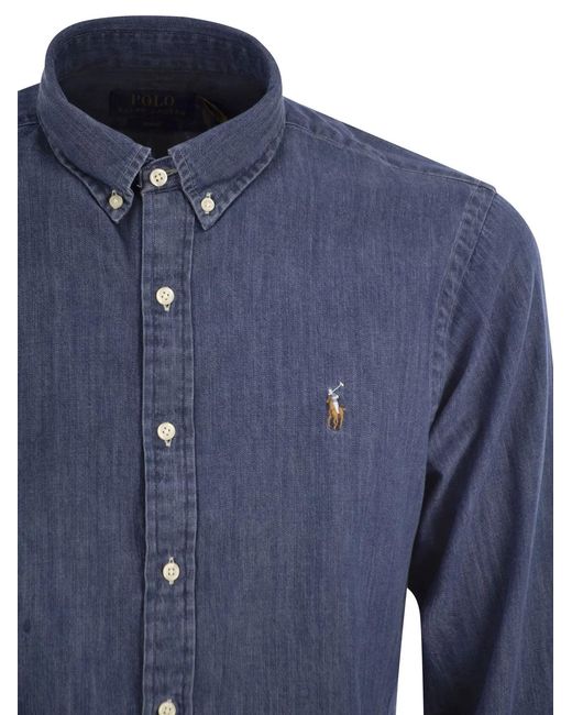 Polo Ralph Lauren Blue Slim Fit Denim Sport Shirt for men