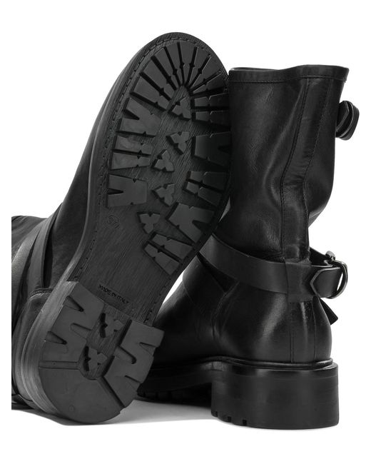 Strategia Black Leather Rubber Boots Ankle