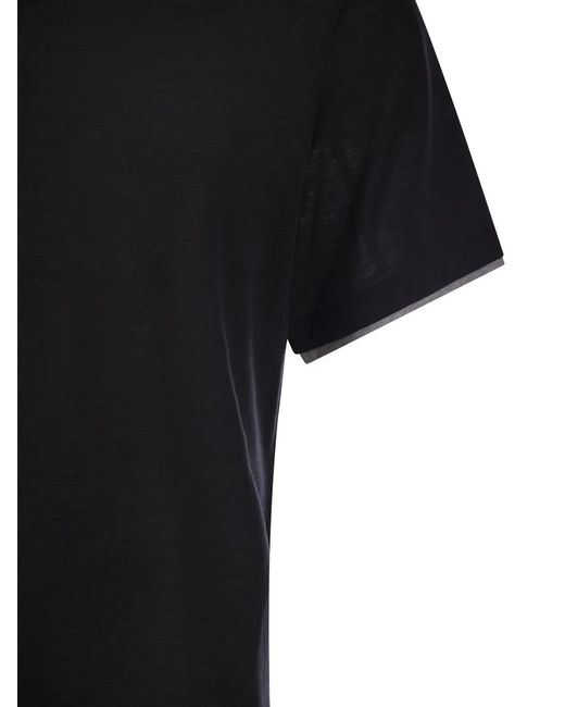 Brunello Cucinelli Black Silk And Cotton T-Shirt for men