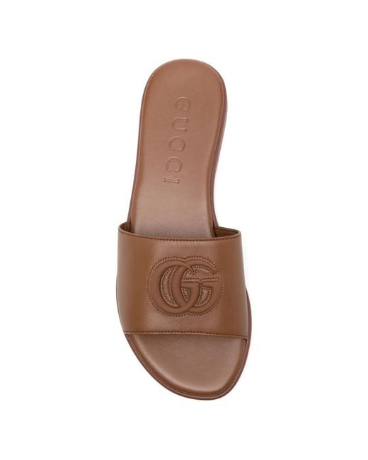 Gucci Brown Double G Leather Falt Sandals
