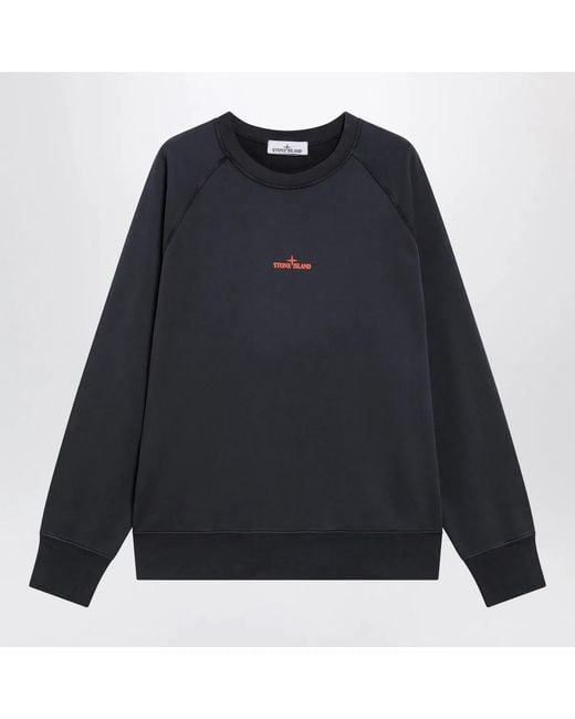 Stone Island Blue Cotton Sweatshirt With Logo Prints for men