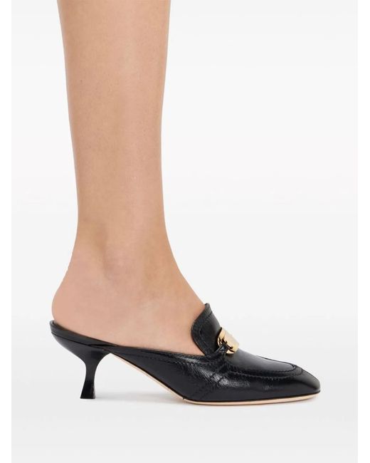 Ferragamo Black Crocodile-Effect Leather Flats