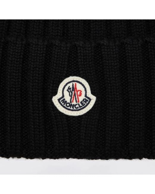 Moncler Black Cable-Knit Wool Beanie With Logo