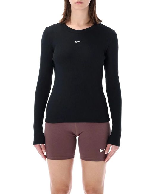 Nike Blue Ribbed Slim Long Sleeve T-Shirt