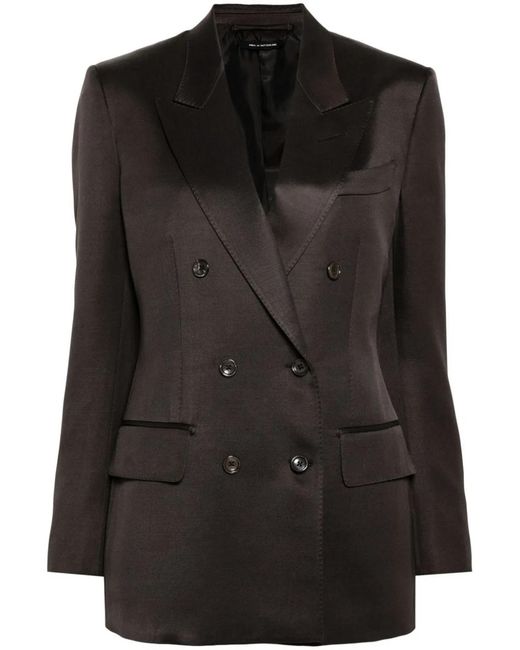 Tom Ford Black Silk And Wool Twill Double Breasted Jacket