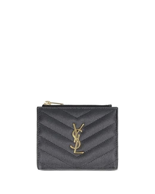 Saint Laurent Gray Cassandre Matelassé Leather Wallet