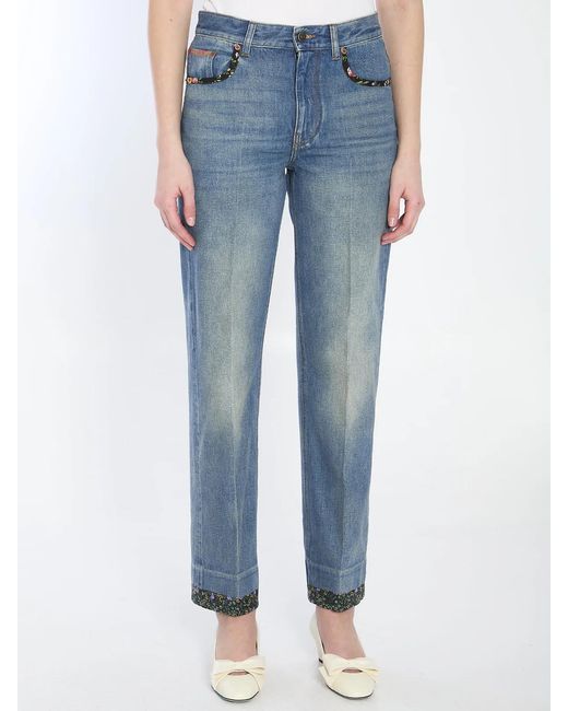 Valentino Garavani Blue Floral Print Jeans