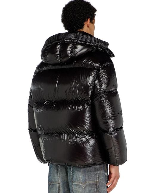 DIESEL Black Down Padded Jacket With Removable Hood for men