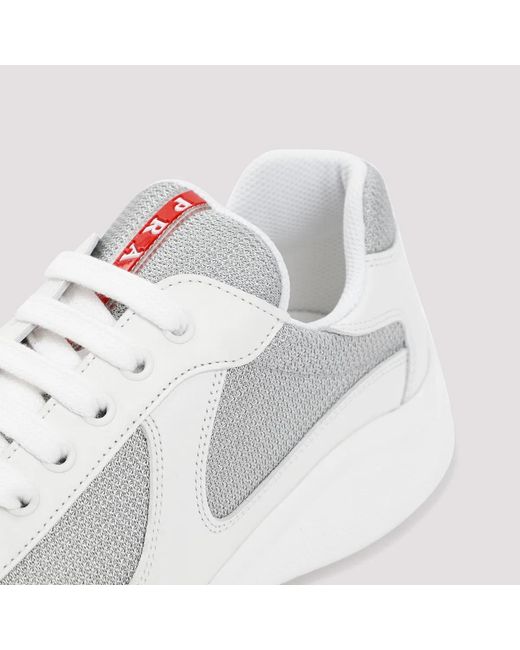 Prada White Two-Tone Leather And Tech Fabric Sneakers for men