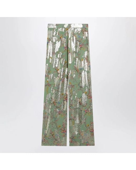 Valentino Garavani Green Silk Trousers With Allover Print