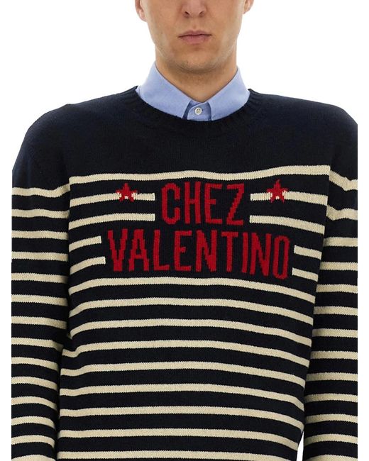 Valentino Black Multicolour Virgin Wool Sweaters for men