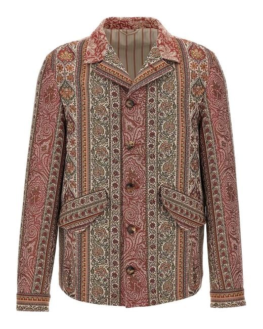 Etro Brown Balmacaan Neck Overshirt for men