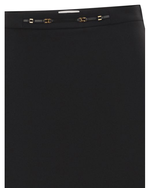 Elisabetta Franchi Black Midi Pencil Skirt With Logo Belt